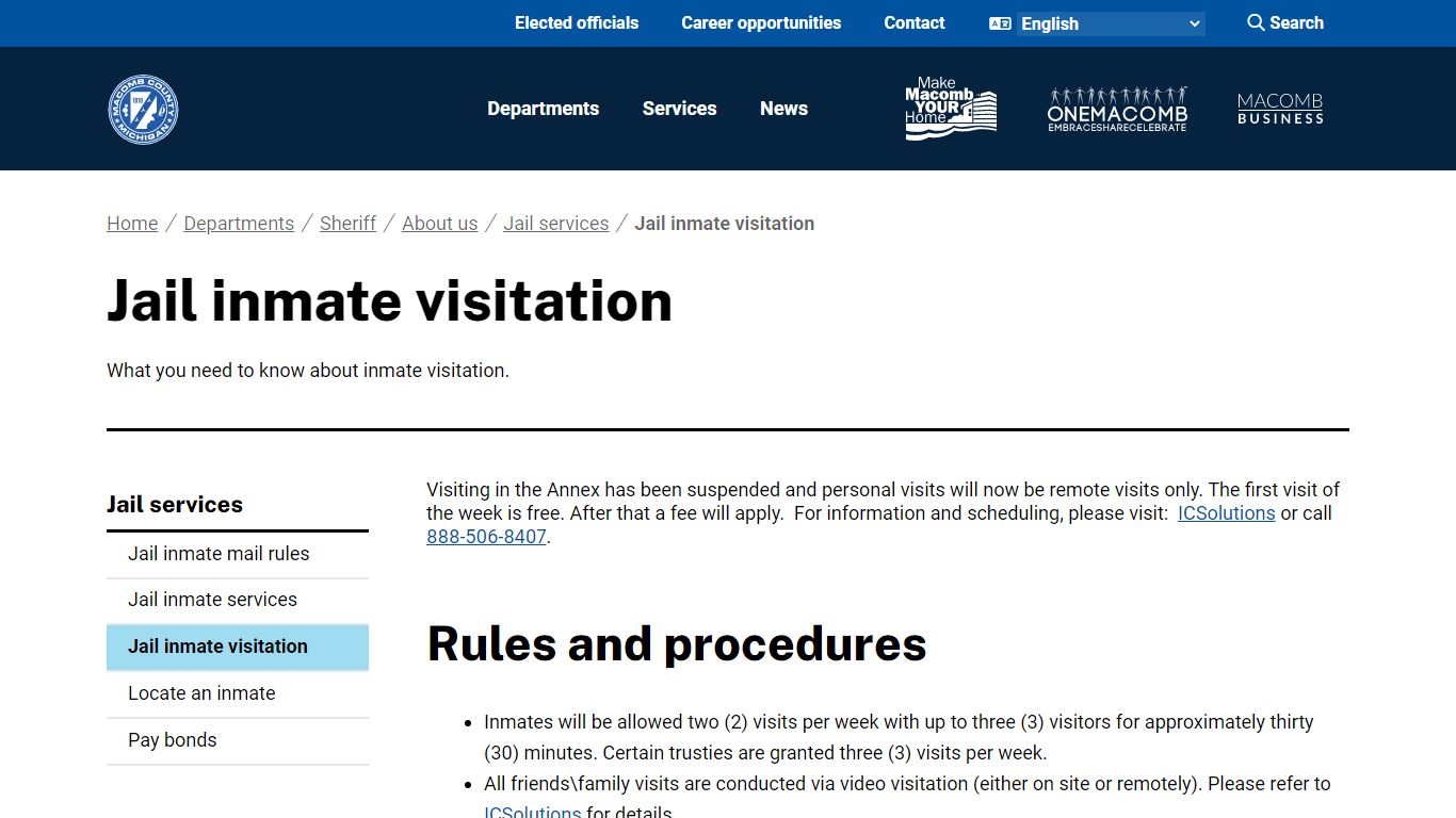 Jail inmate visitation